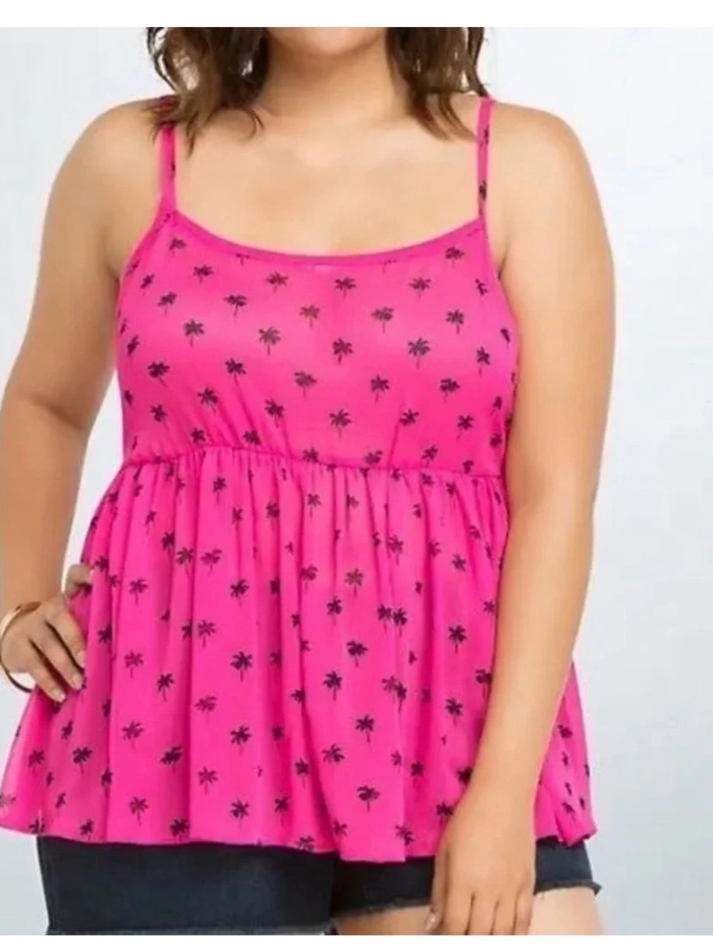 Torrid Women’s Pink Palm Tree Chiffon Cami NWT Sz 3
